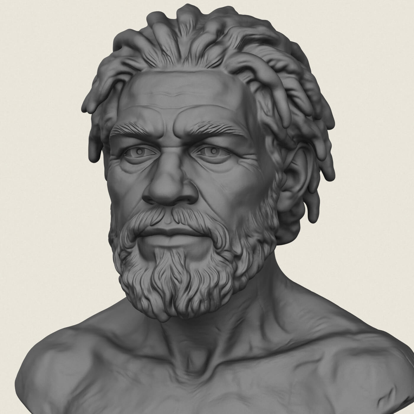 Prehistoric Caveman Bust Sculpture 3D Model
