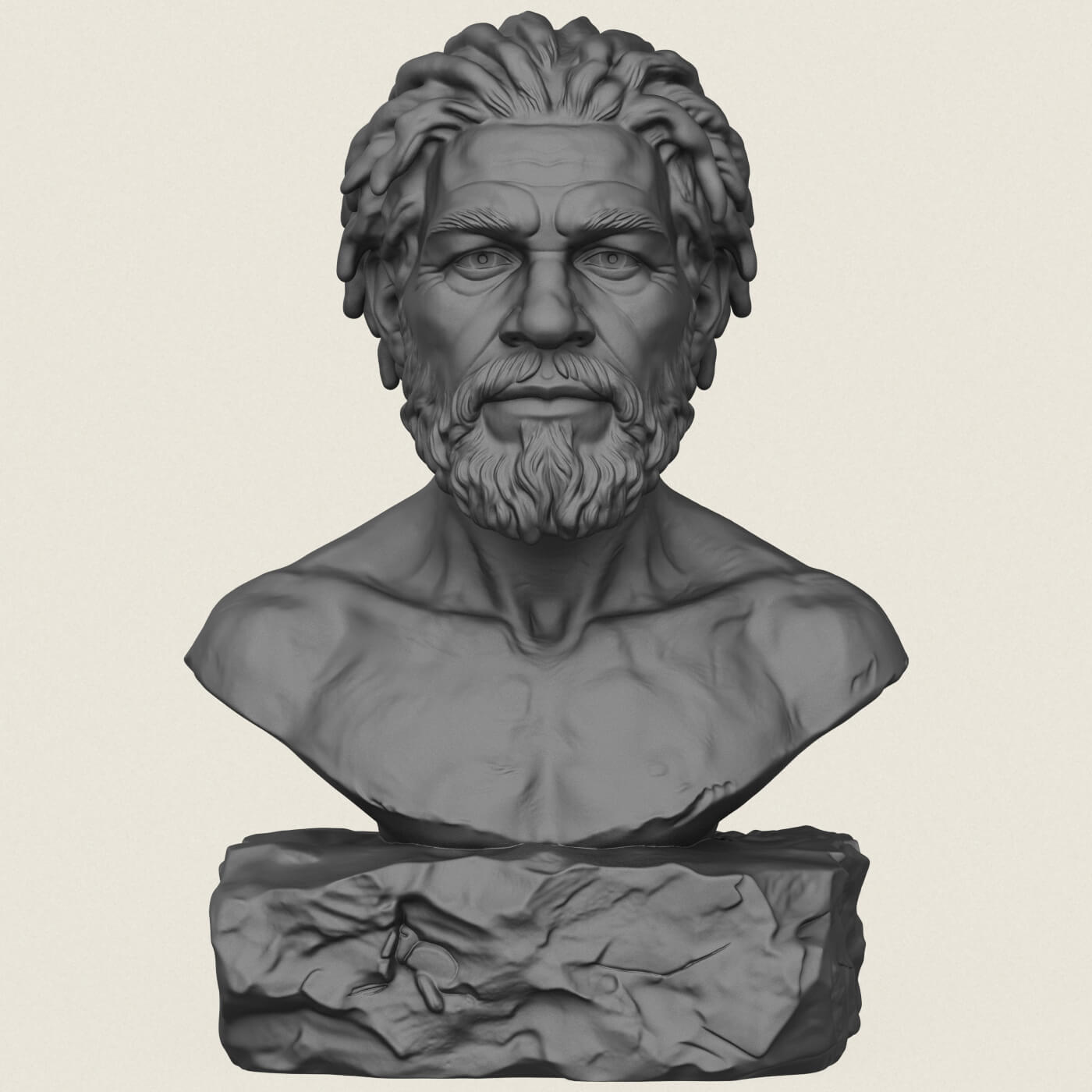 Prehistoric Caveman Bust Sculpture 3D Model