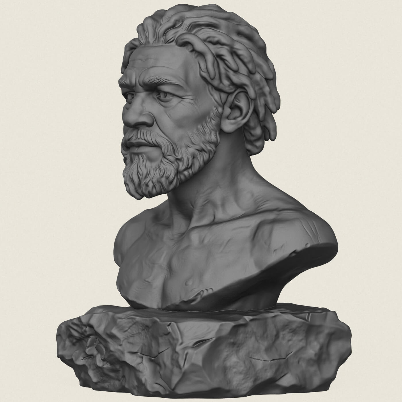Prehistoric Caveman Bust Sculpture 3D Model