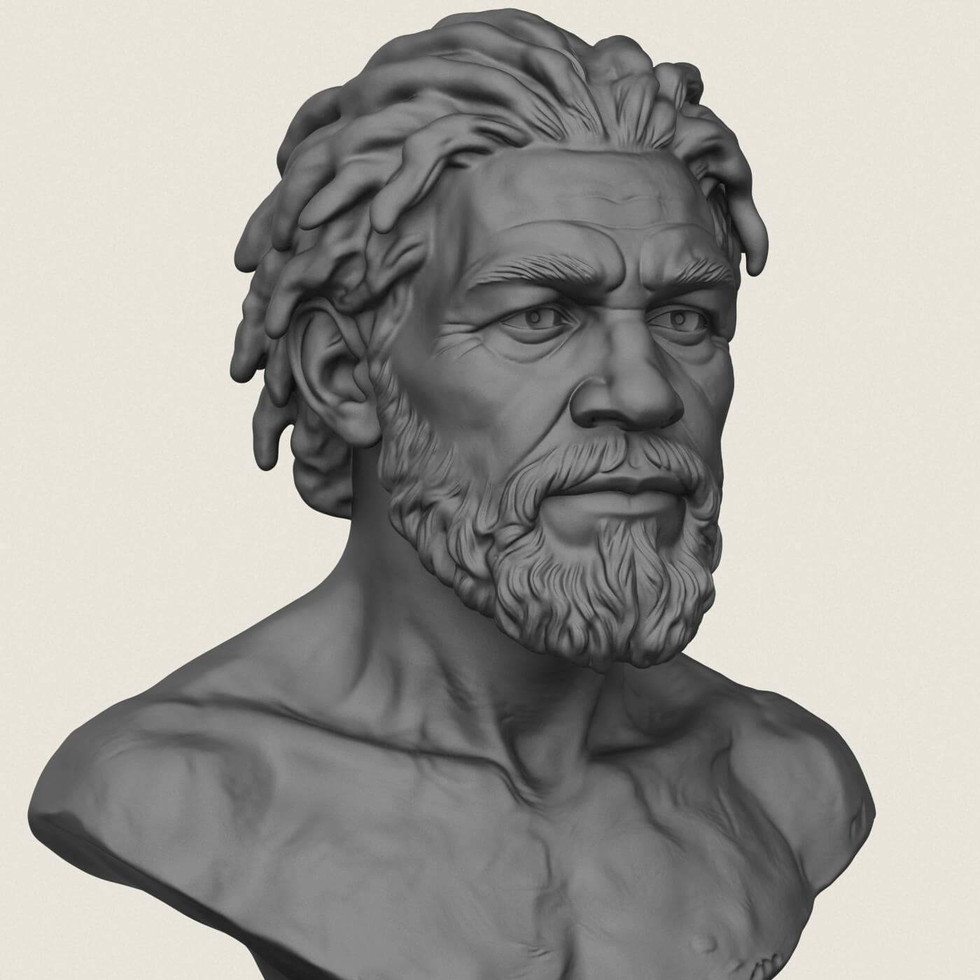 Prehistoric Caveman Bust Sculpture 3D Model