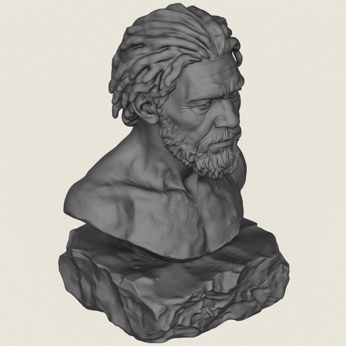 Prehistoric Caveman Bust Sculpture 3D Model