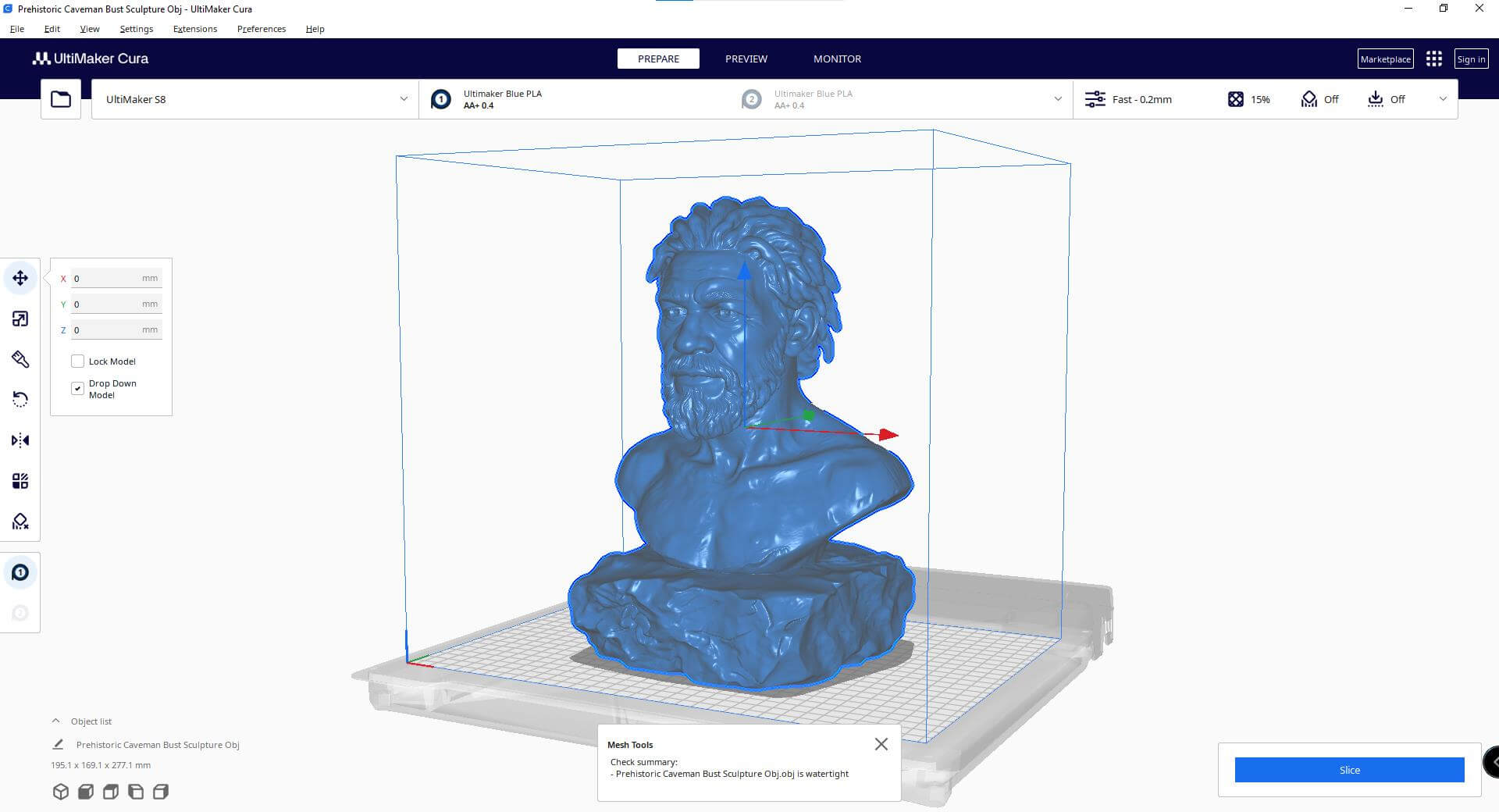Prehistoric Caveman Bust Sculpture 3D Model