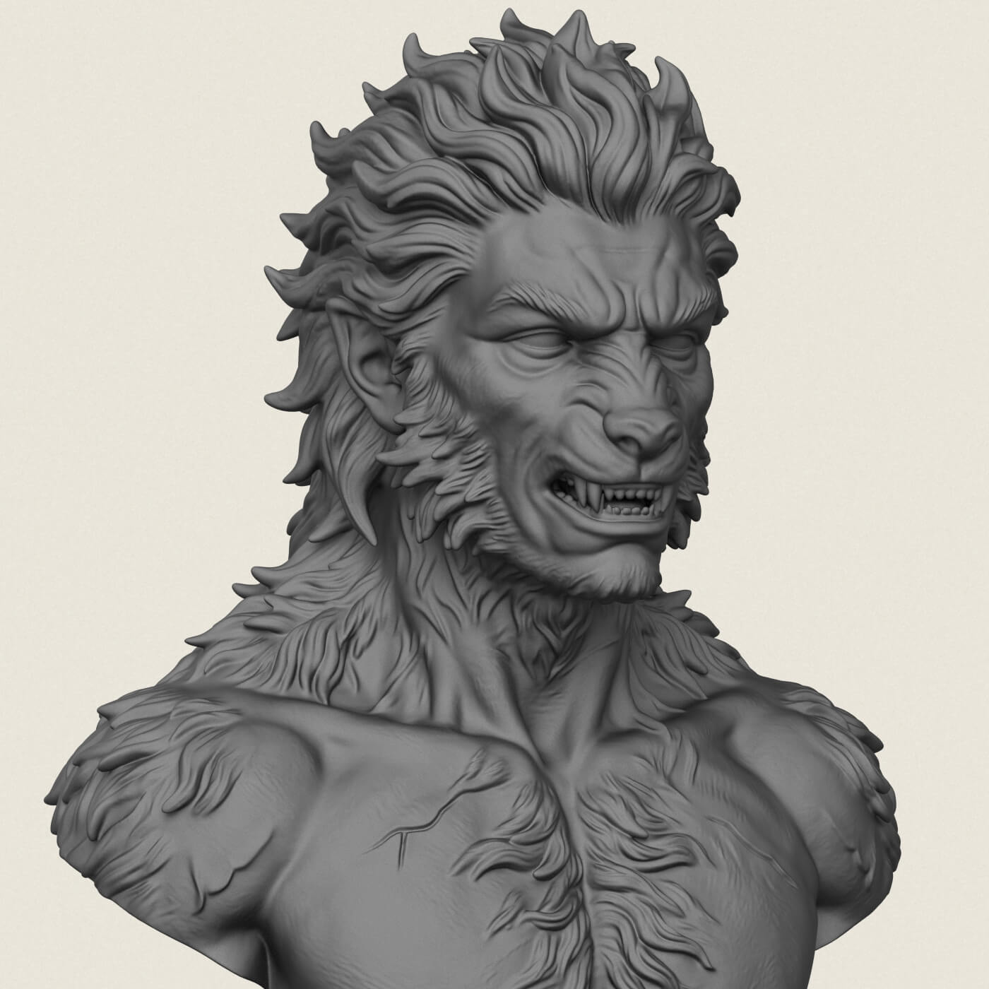 Werewolf Character Transformation Bust 3D Model