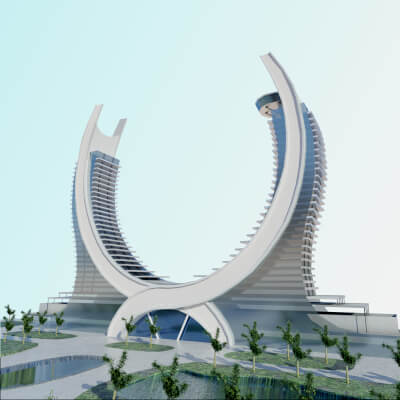 Katara Raffles Doha Skyscraper Tower Qatar Low Poly