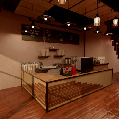 Modern Coffee Shop Café 3D Model with Interior