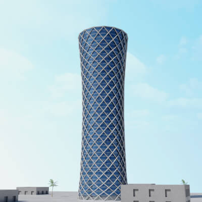 Tornado Tower Doha Low Poly 3D Model