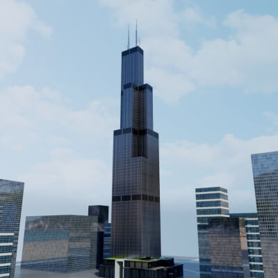 Willis Tower Chicago Low Poly 3D Model
