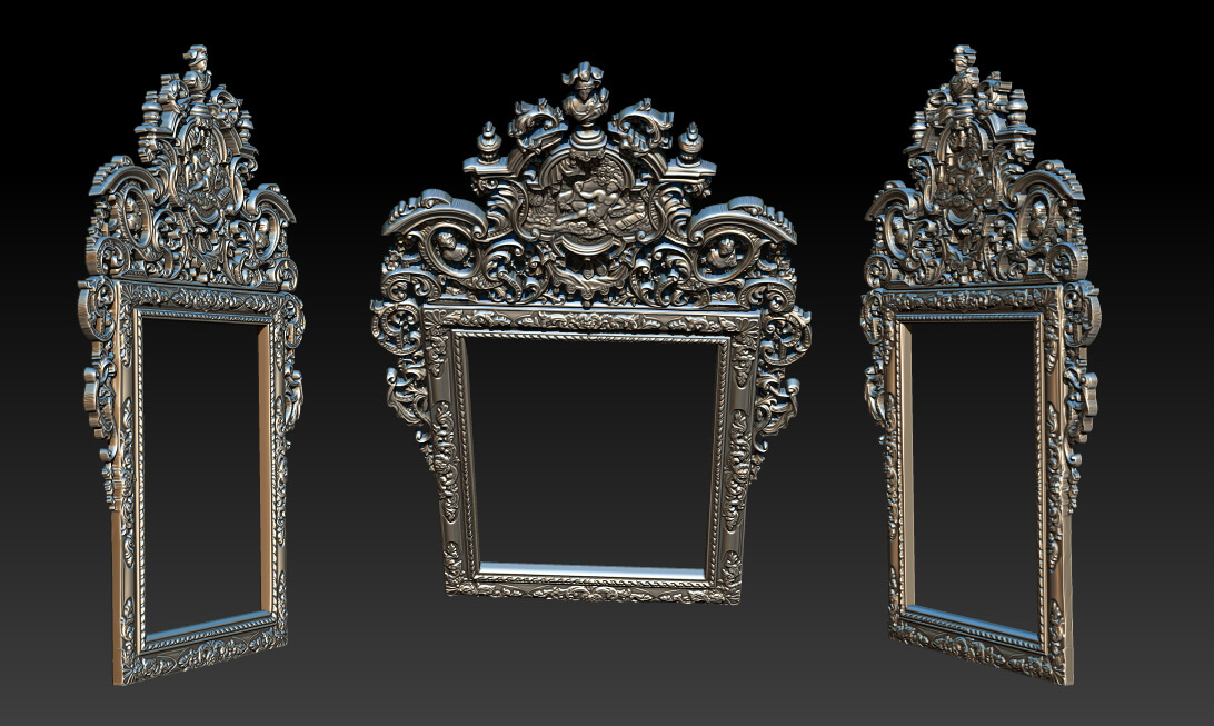 Classic Baroque Mirror Frame 2.5d 3d Model 3D Model
