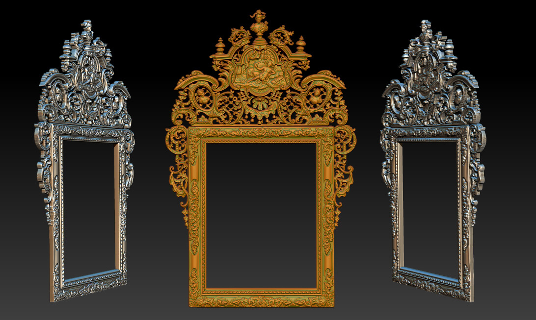 Classic Baroque Mirror Frame 2.5d 3d Model 3D Model