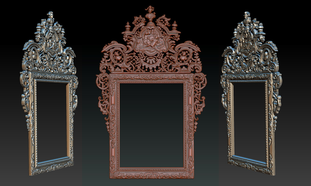Classic Baroque Mirror Frame 2.5d 3d Model 3D Model