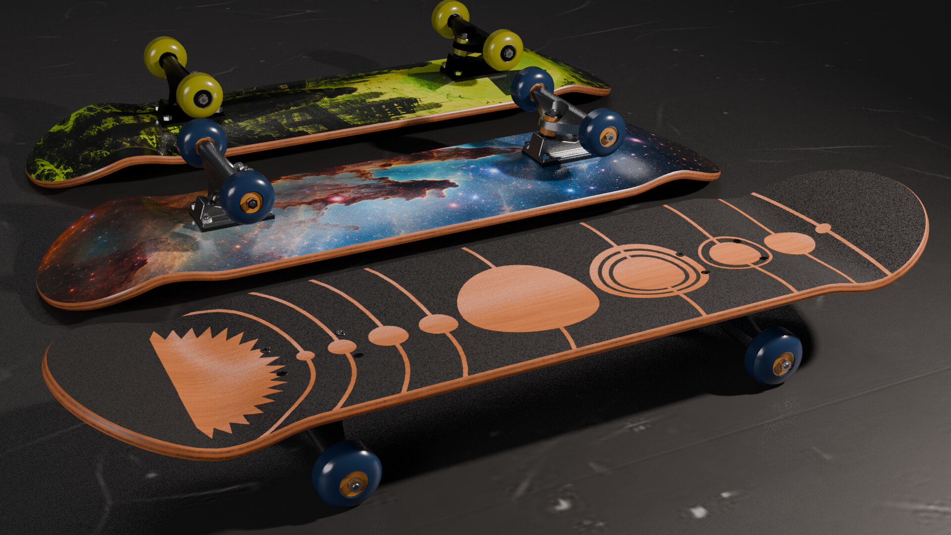 Skateboards 20 Designs Highly Customizable 3D Render, Digital Artwork by DanielLopezDev