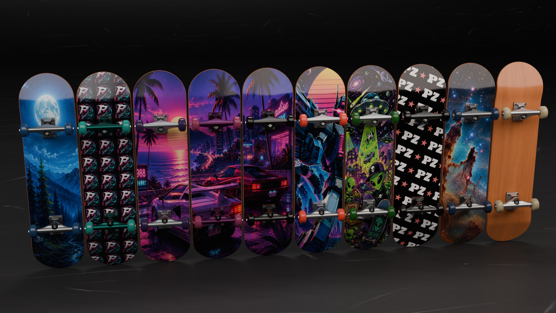 Skateboards 20 Designs Highly Customizable 3D Render, Digital Artwork by DanielLopezDev