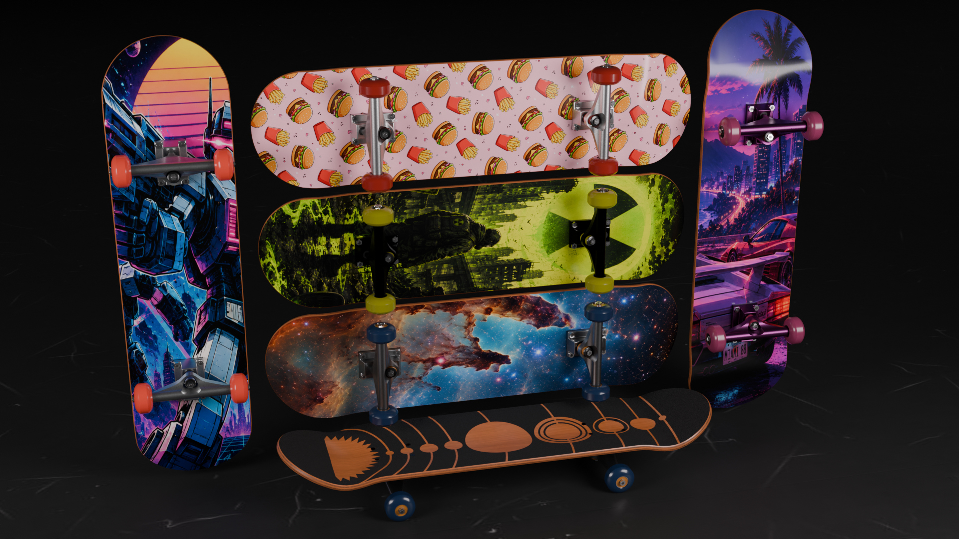 Skateboards 20 Designs Highly Customizable 3D Model