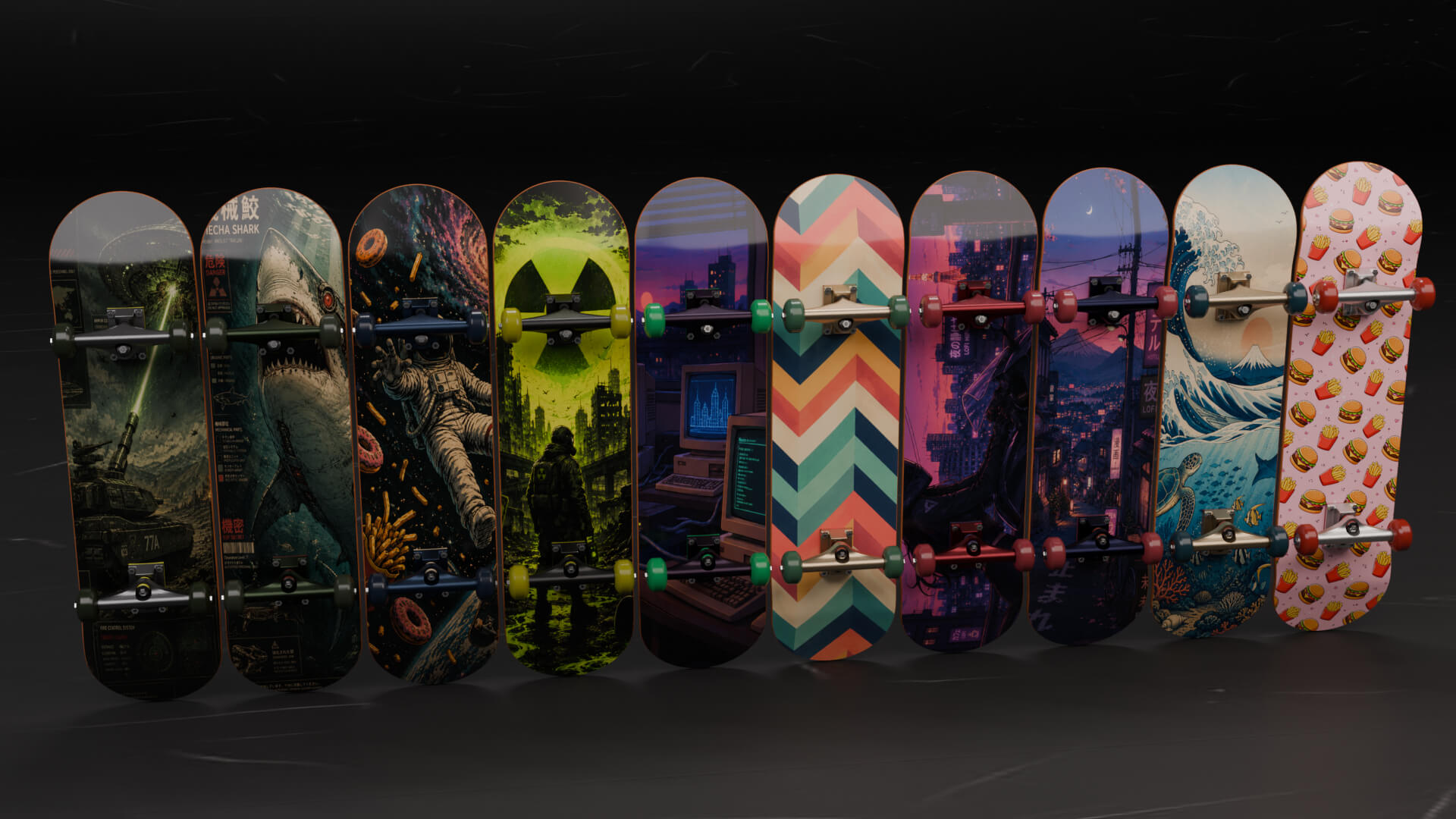 Skateboards 20 Designs Highly Customizable 3D Model