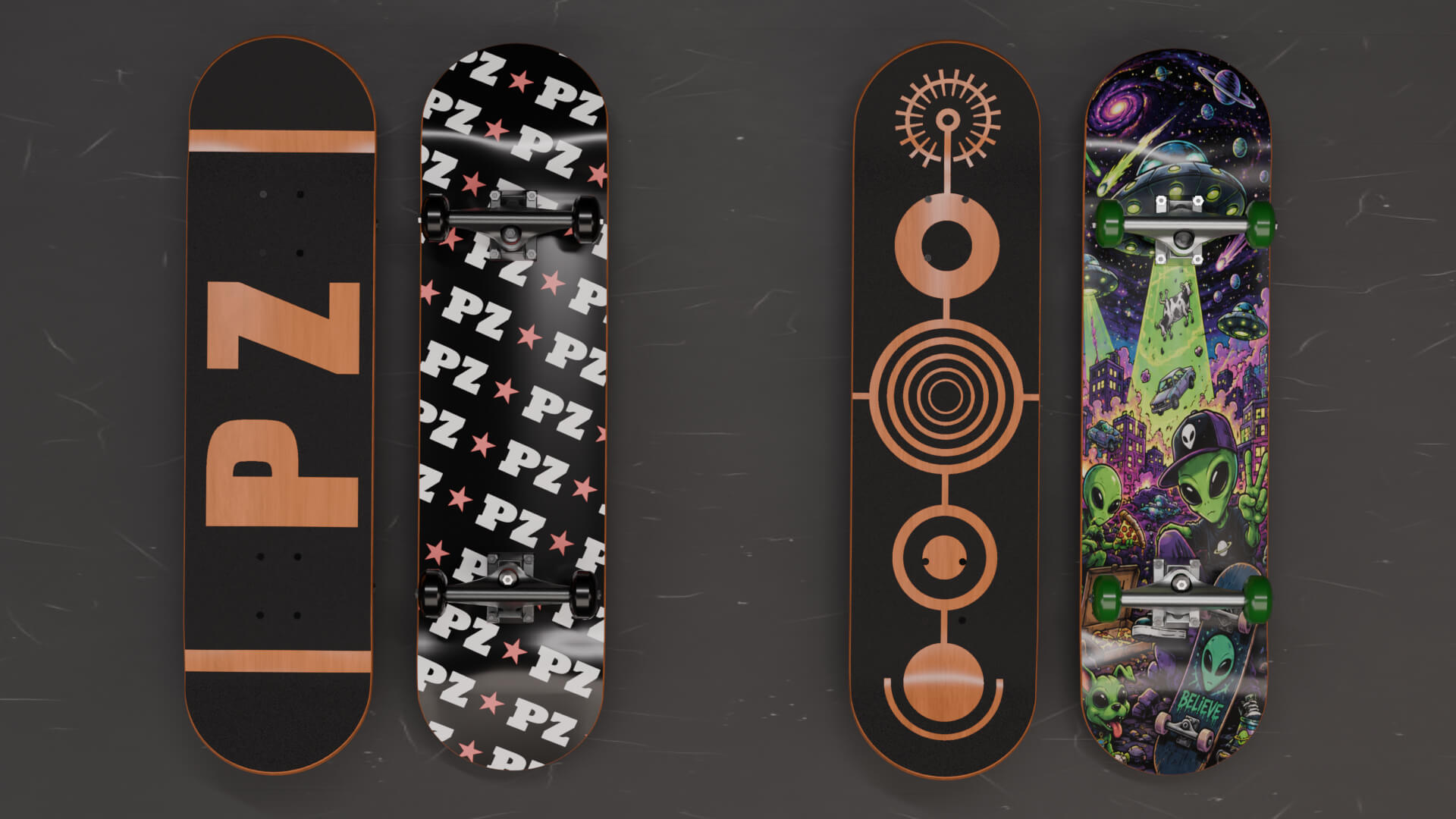 Skateboards 20 Designs Highly Customizable 3D Model