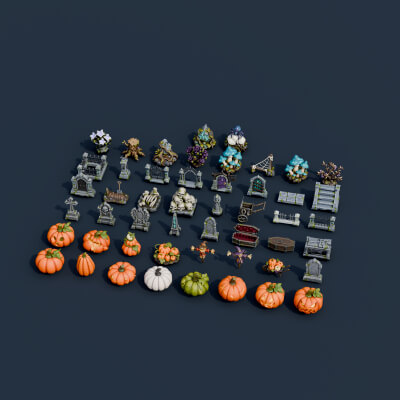 Stylized Halloween Collection Vol. 1 - 50 Game-Ready Models 3D Model
