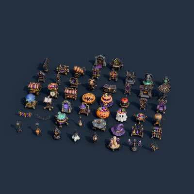 Stylized Halloween Collection Vol. 2 - 50 Game-Ready Models 3D Model