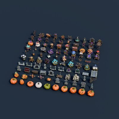 Stylized Halloween Mega Bundle - 100 Game-Ready Props 3D Model