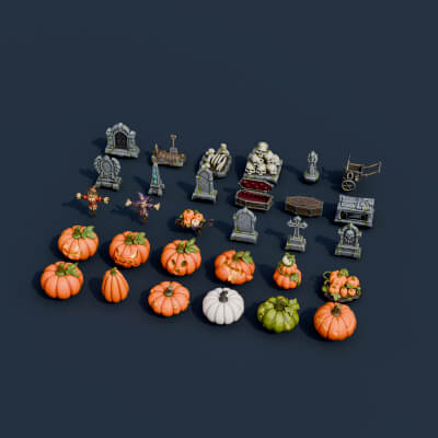Stylized Halloween Prop Pack Vol. 1 - 30 Game-Ready Models