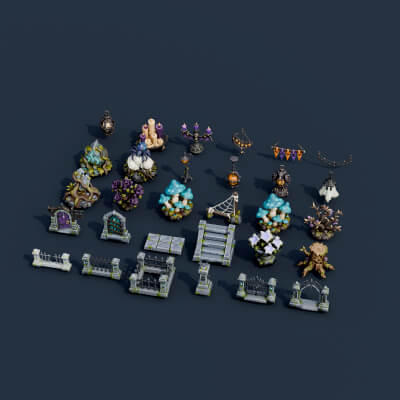 Stylized Halloween Prop Pack Vol. 2 - 30 Game-Ready Models