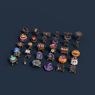 Stylized Halloween Prop Pack Vol. 3 - 30 Game-Ready Models