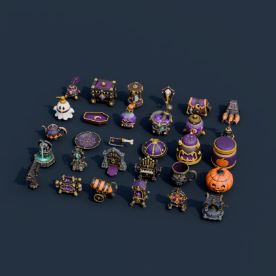 Stylized Halloween Prop Pack Vol. 4 - 30 Game-Ready Models