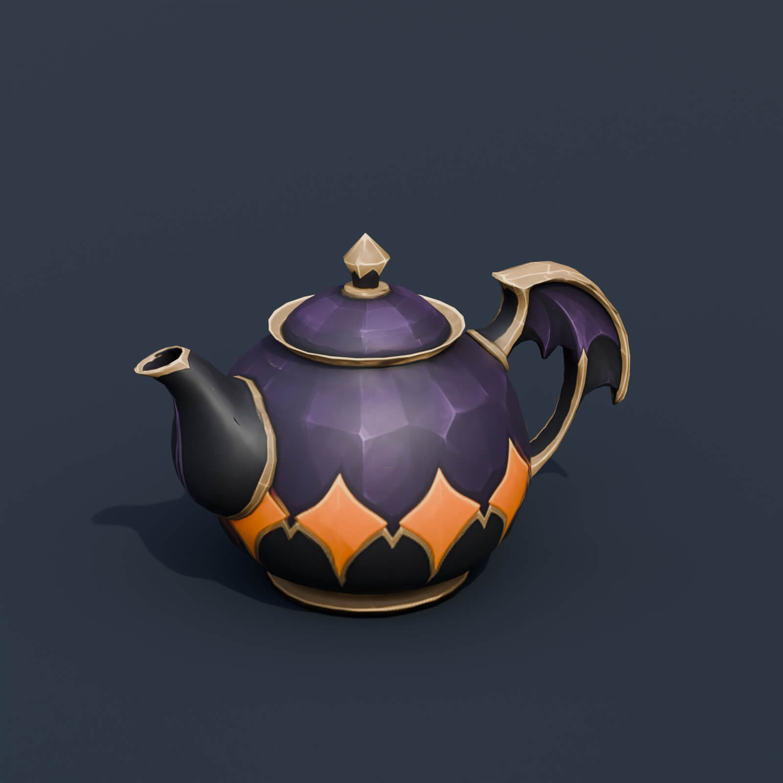 Stylized Low Poly Bat Handle Teapot 3D Model