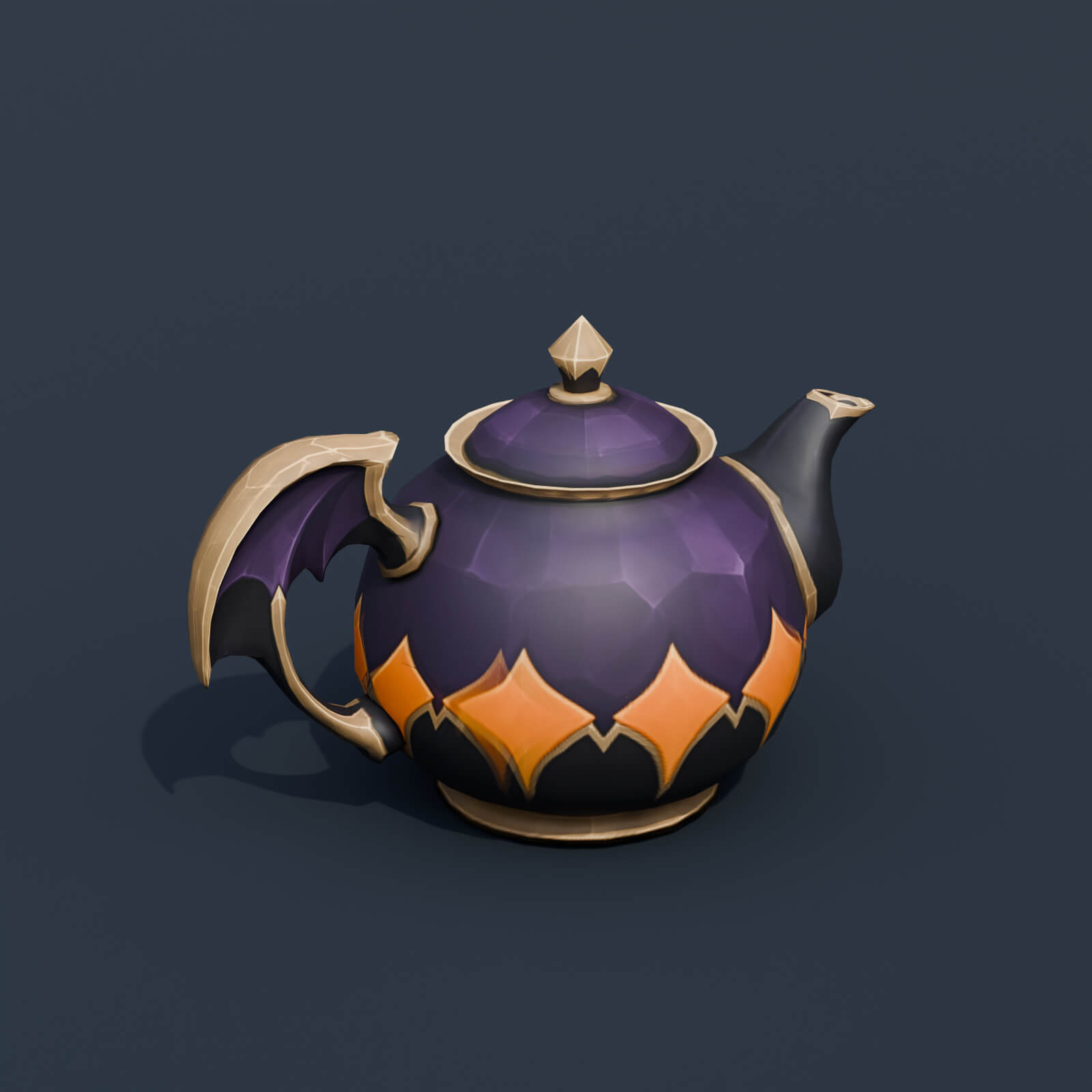 Stylized Low Poly Bat Handle Teapot 3D Model