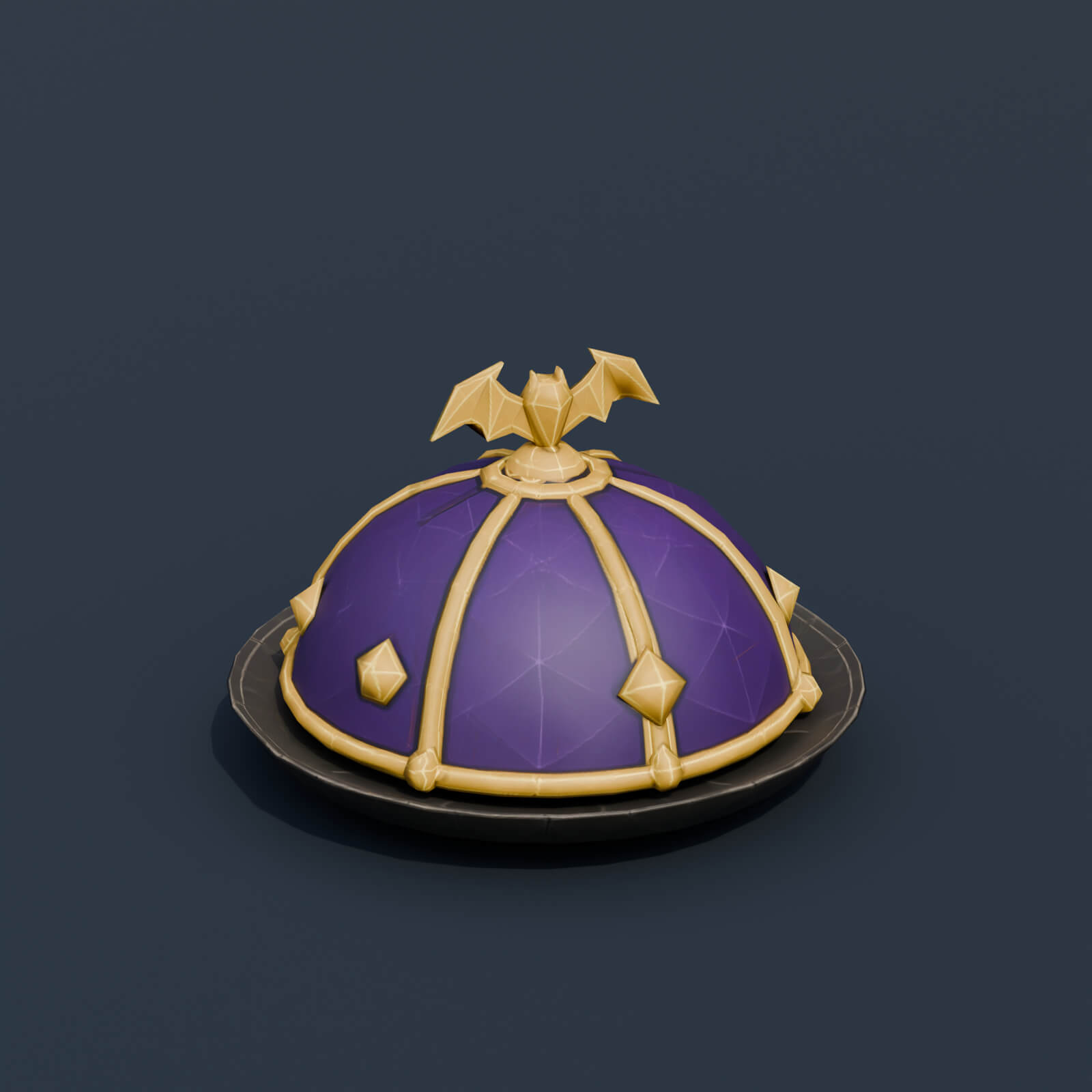 Stylized Low Poly Bat Knob Serving Cloche 3D Model