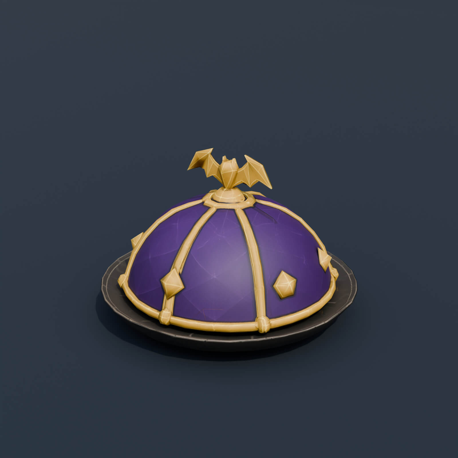 Stylized Low Poly Bat Knob Serving Cloche 3D Model