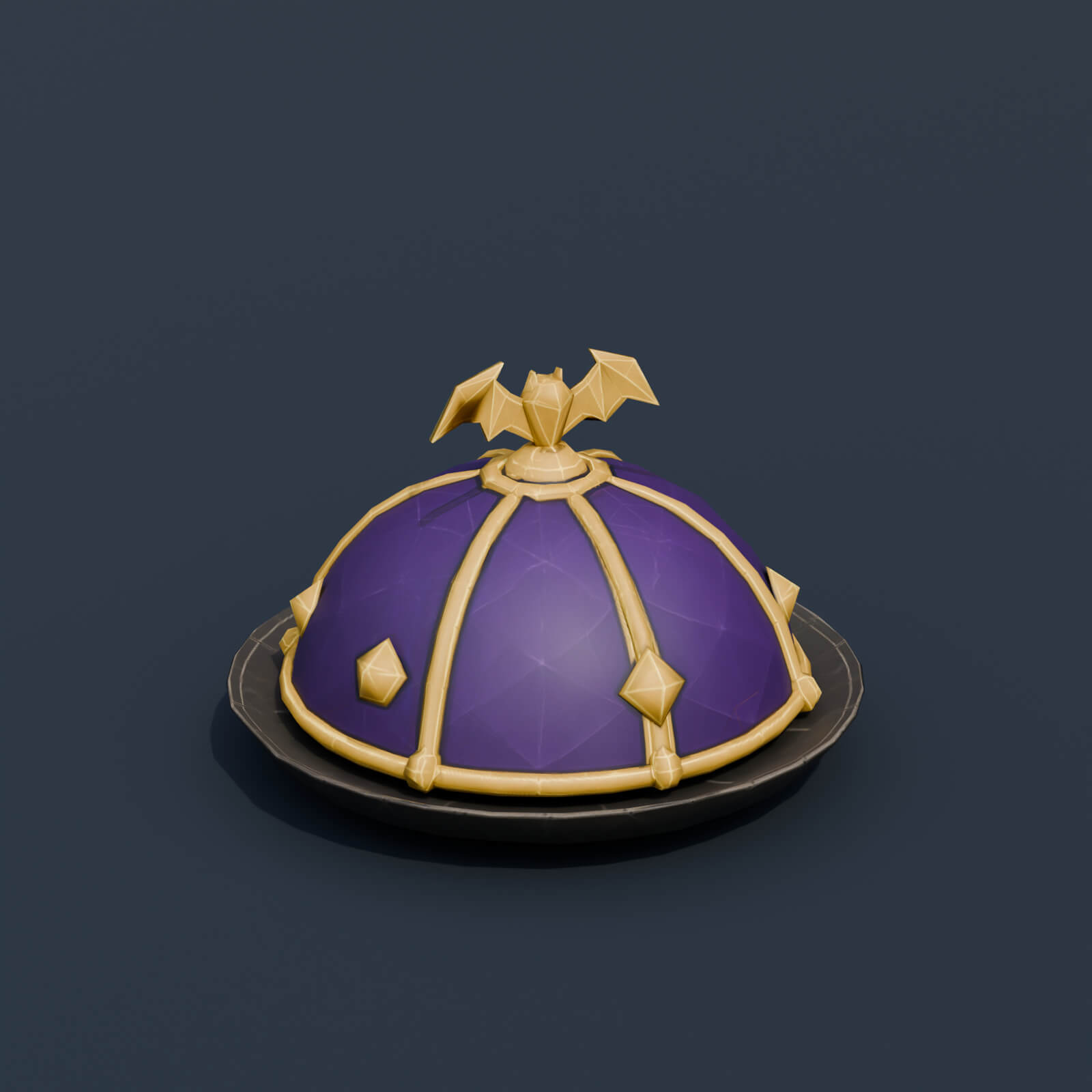 Stylized Low Poly Bat Knob Serving Cloche 3D Model