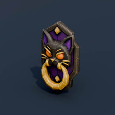Stylized Low Poly Black Cat Door Knocker