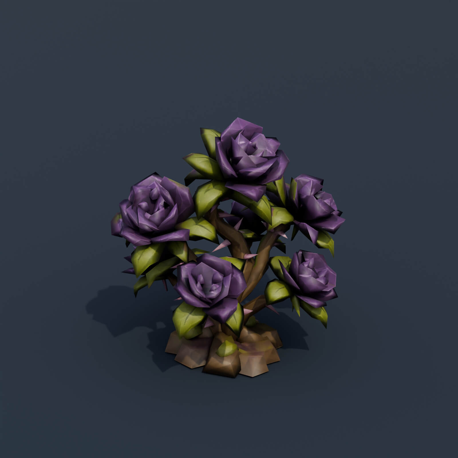 Stylized Low Poly Black Rose Bush 3D Model