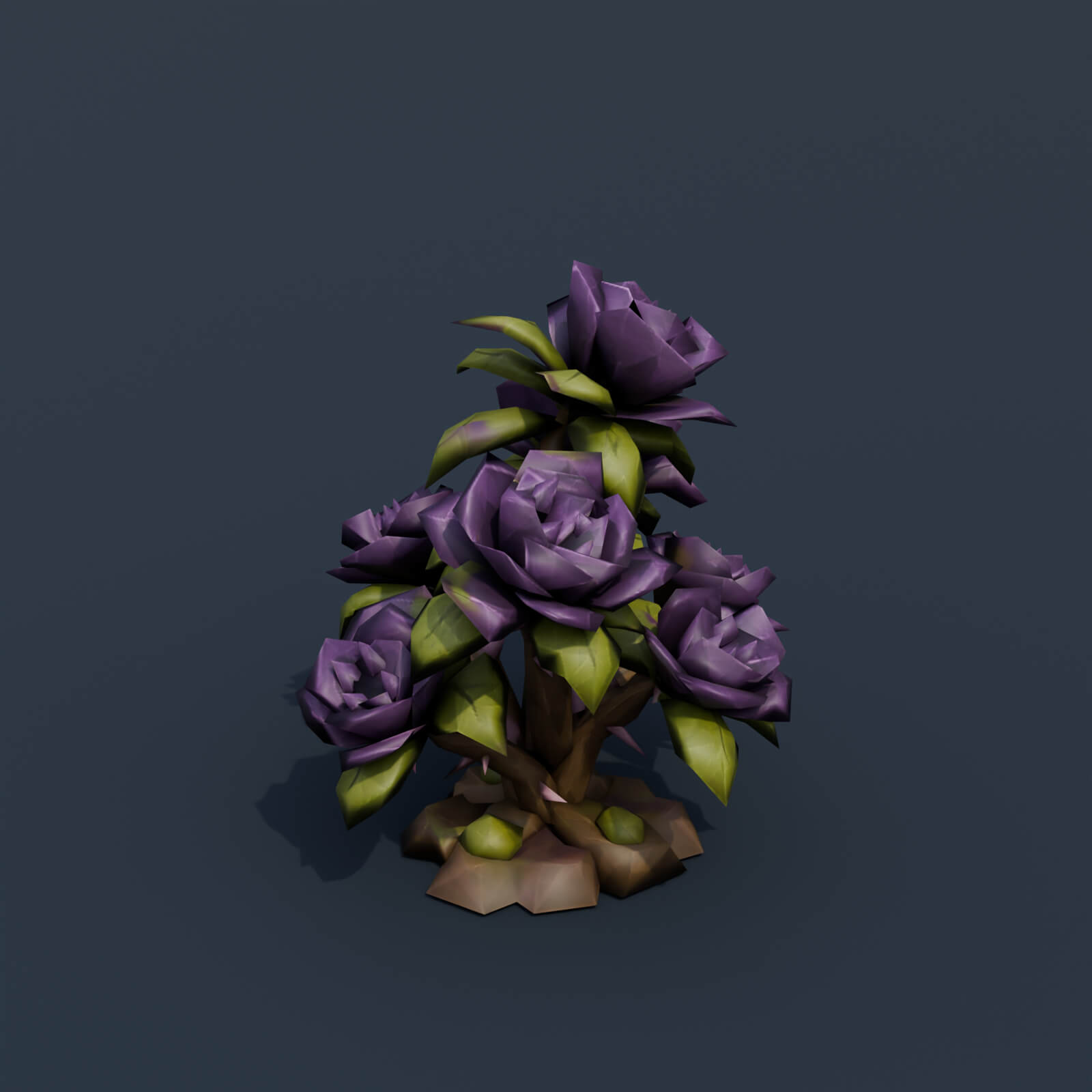 Stylized Low Poly Black Rose Bush 3D Model