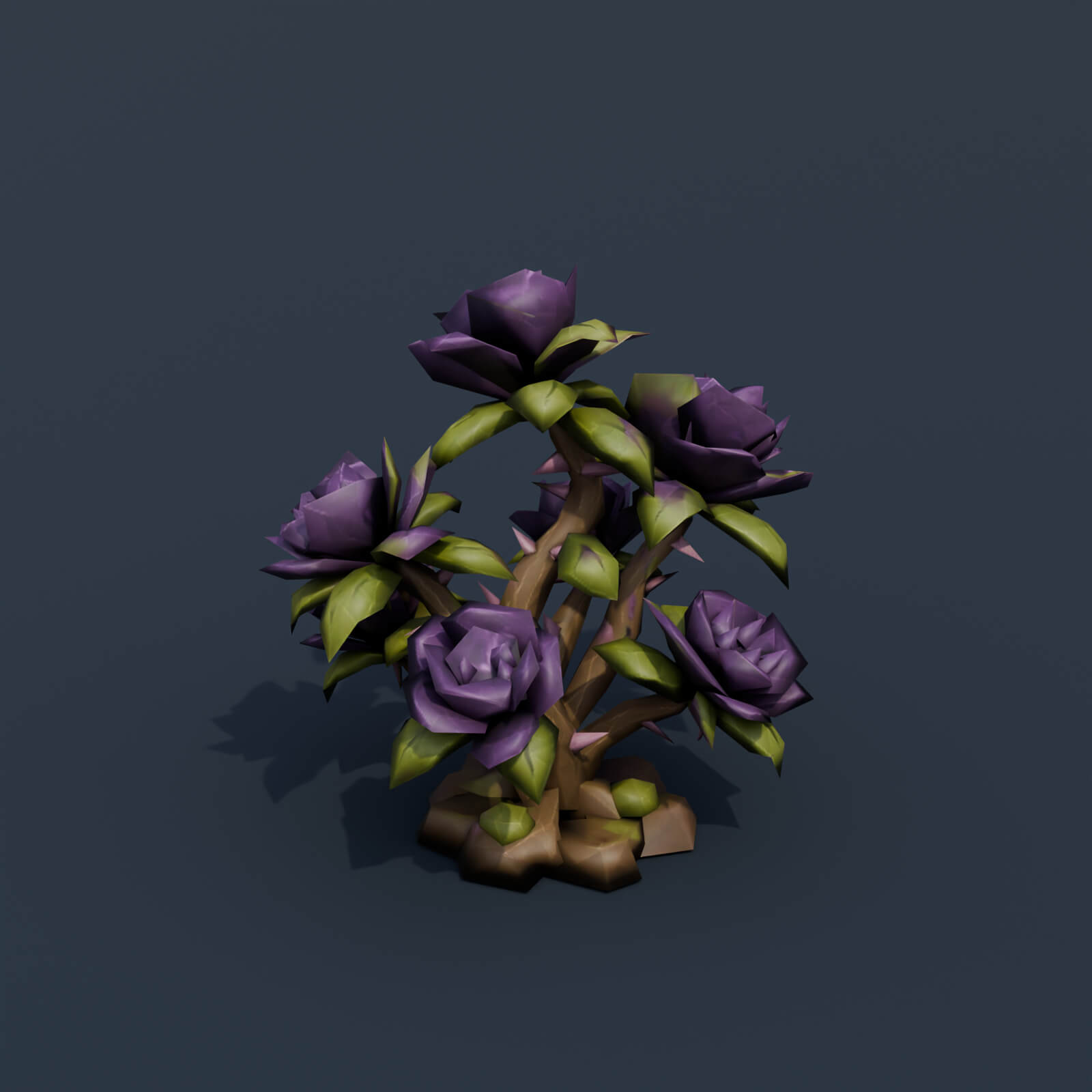 Stylized Low Poly Black Rose Bush 3D Model
