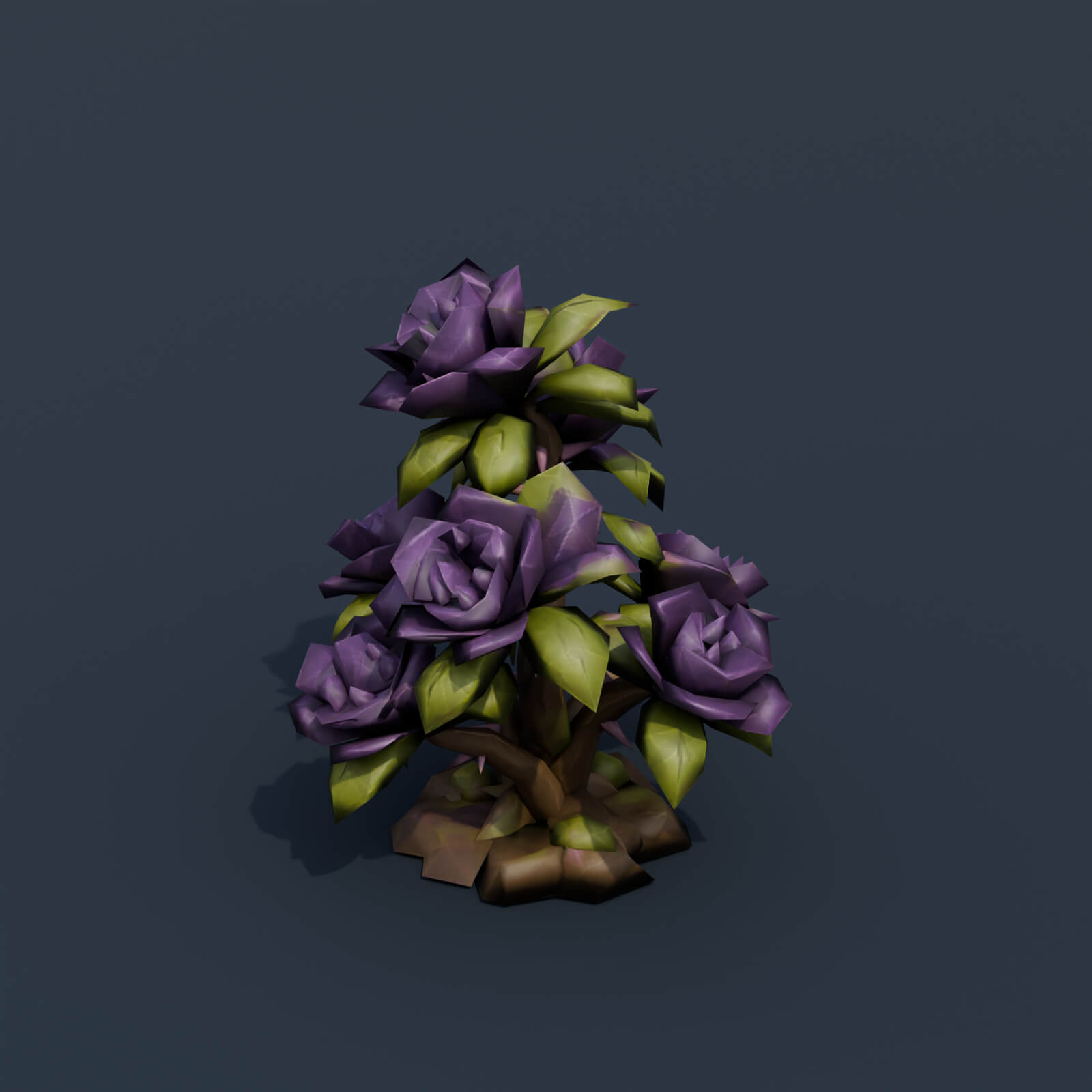 Stylized Low Poly Black Rose Bush 3D Model