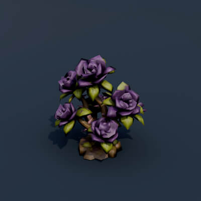 Stylized Low Poly Black Rose Bush