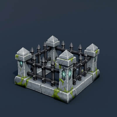 Stylized Low Poly Broken Fence Section