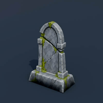 Stylized Low Poly Broken Headstone