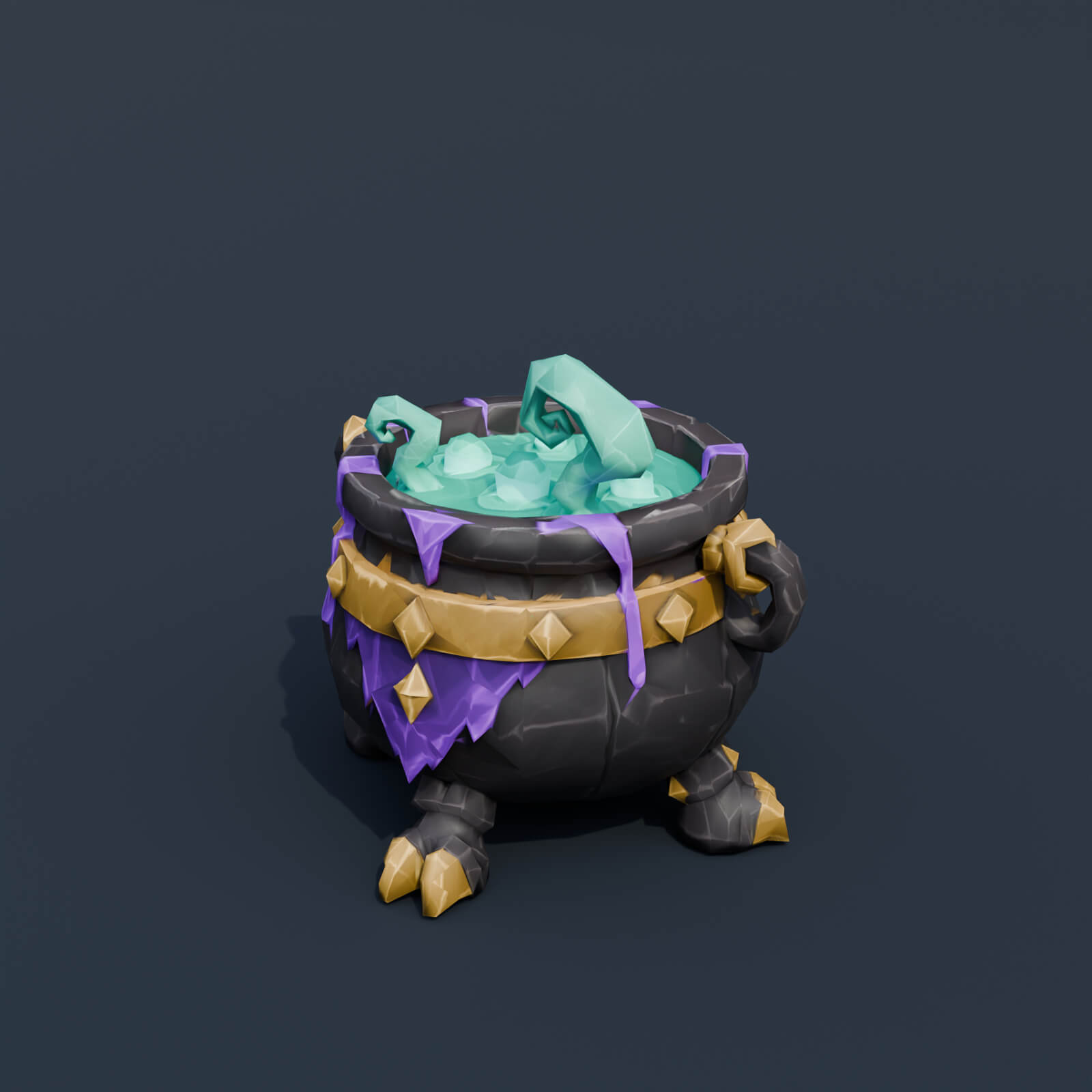 Stylized Low Poly Bubbling Cauldron 3D Model