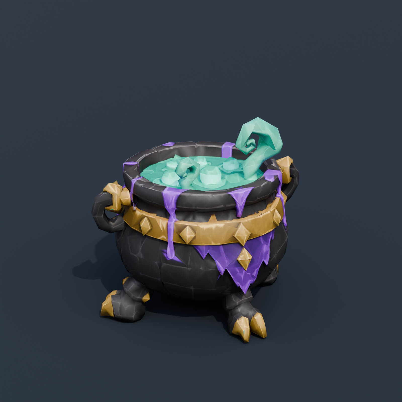 Stylized Low Poly Bubbling Cauldron 3D Model