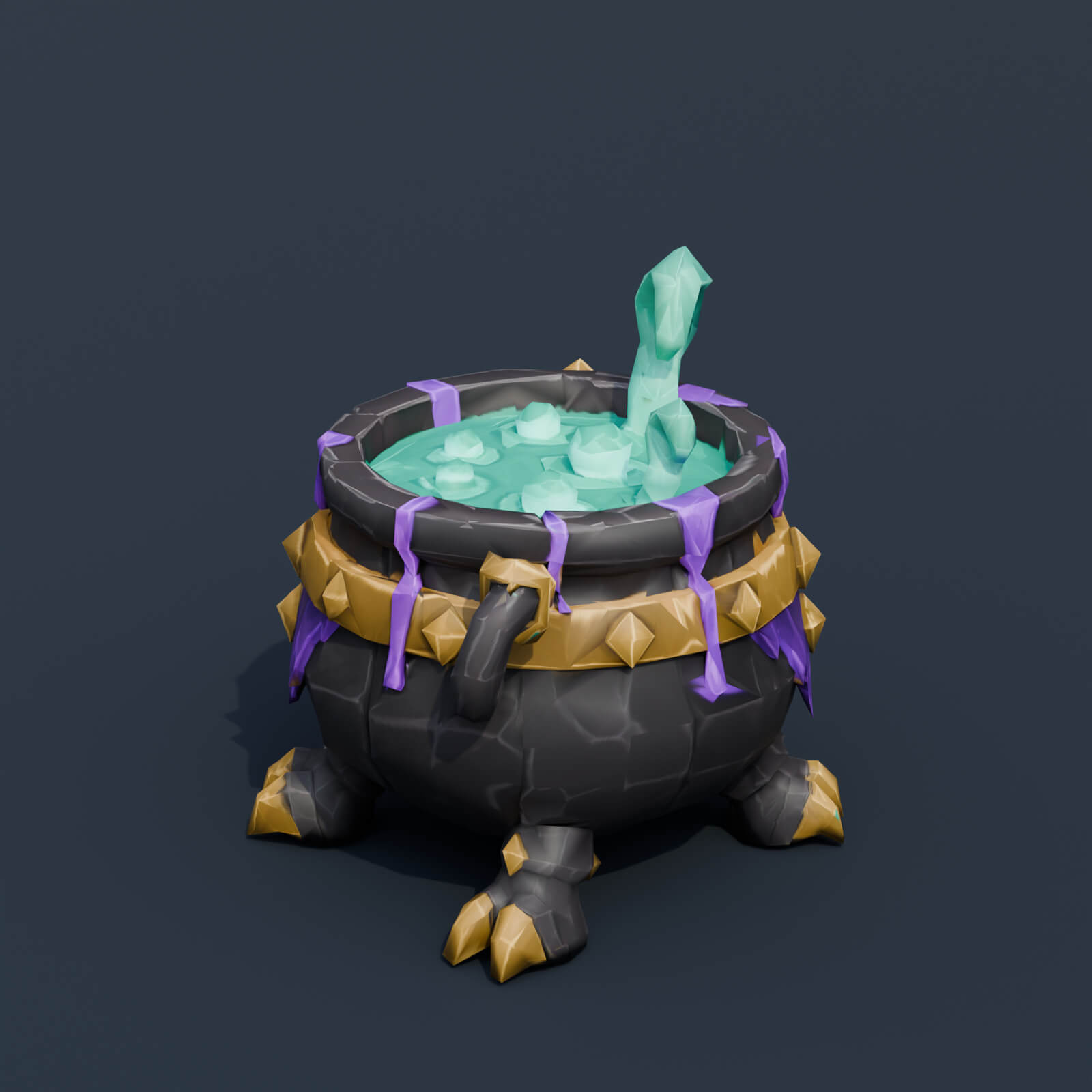 Stylized Low Poly Bubbling Cauldron 3D Model
