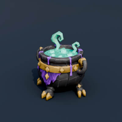Stylized Low Poly Bubbling Cauldron