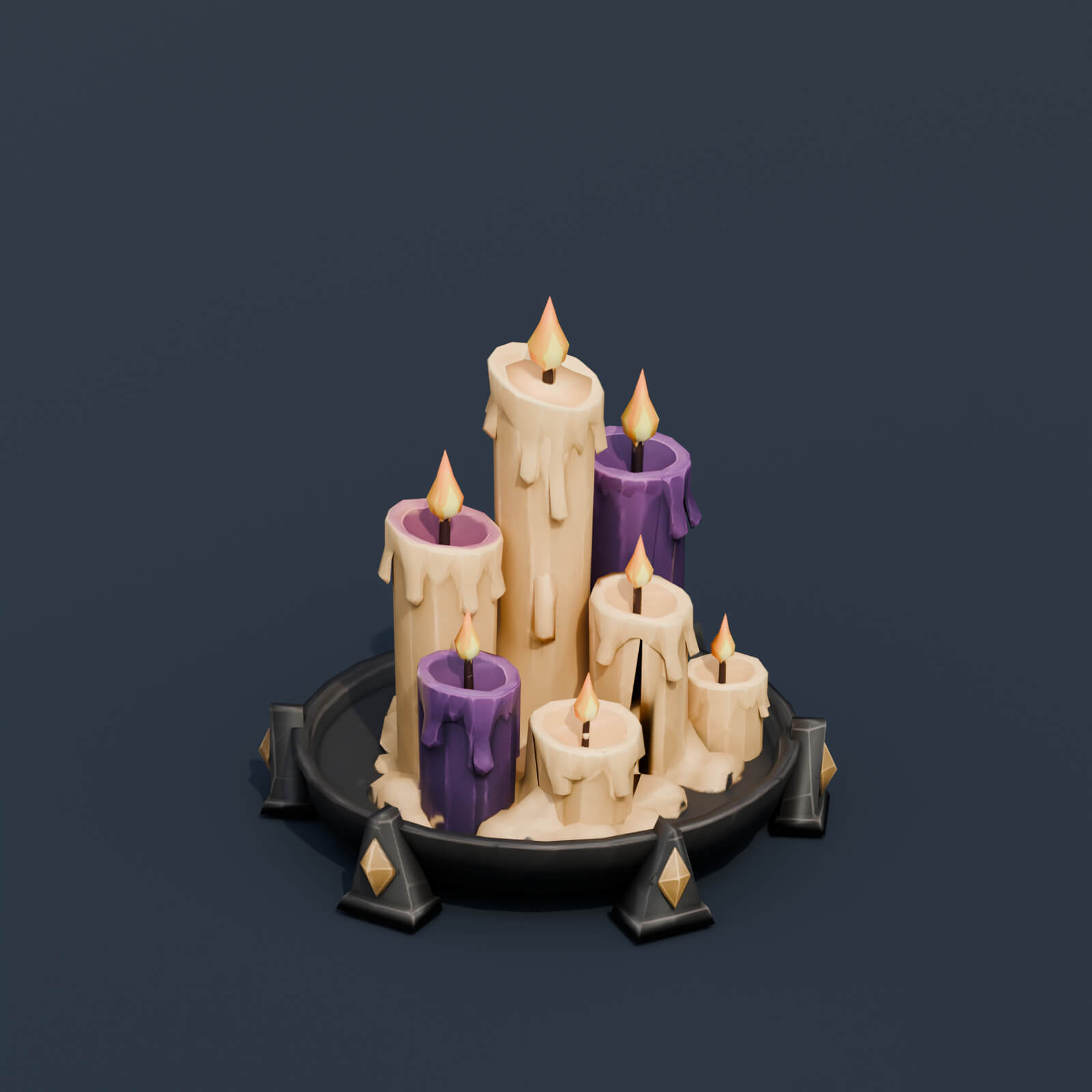 Stylized Low Poly Candle Cluster 3D Model