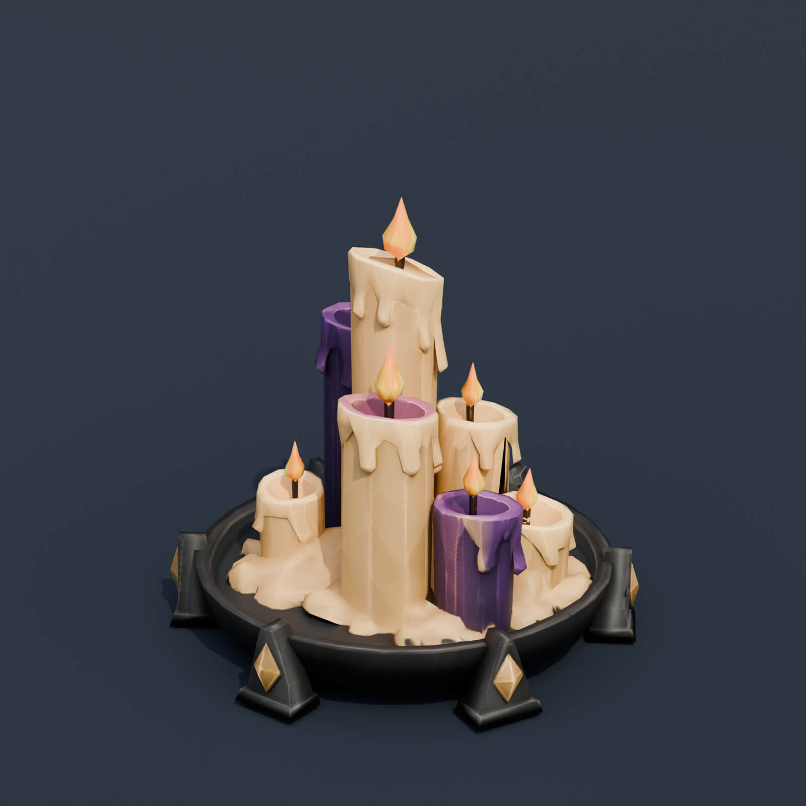 Stylized Low Poly Candle Cluster 3D Model