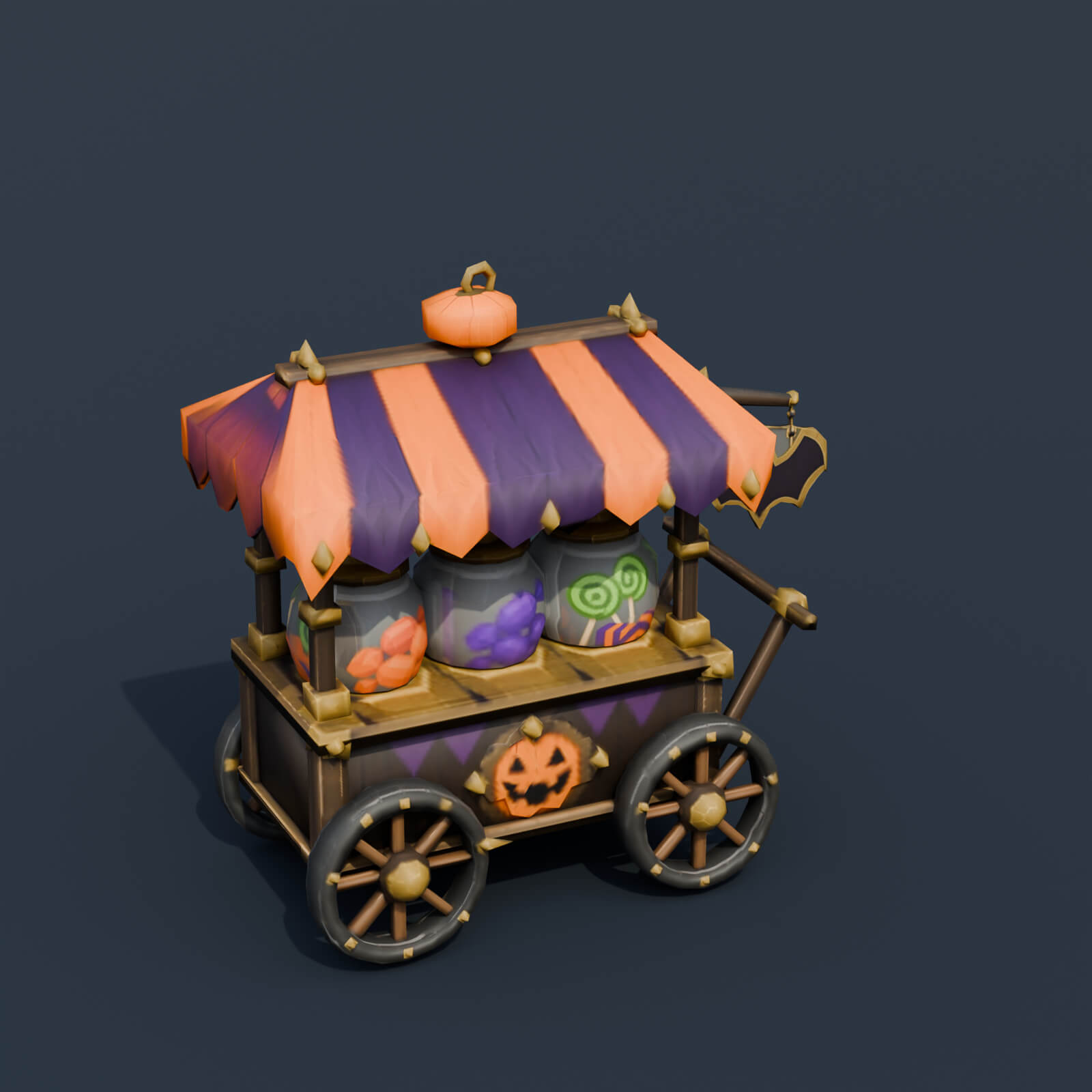 Stylized Low Poly Candy Vendor Cart 3D Model