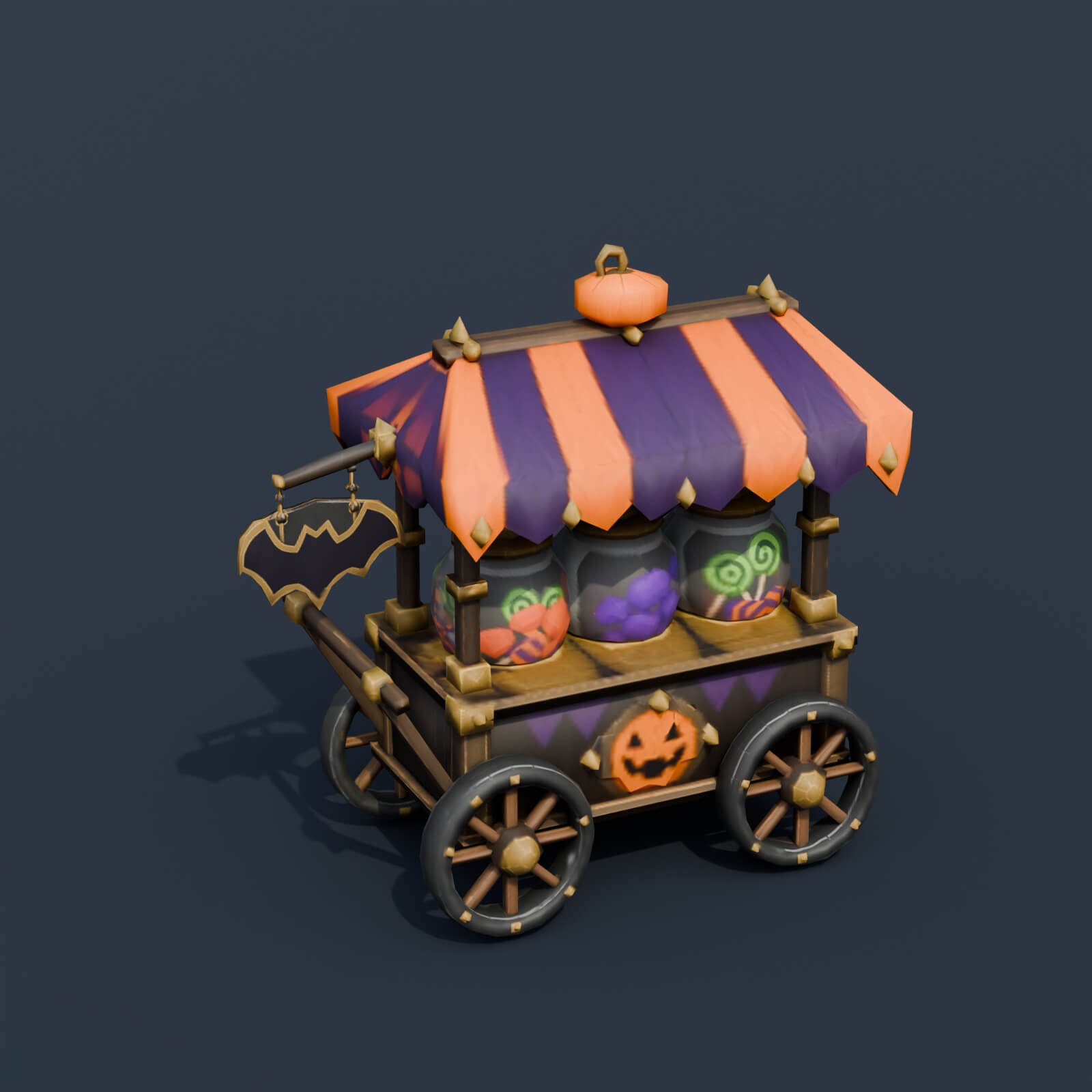 Stylized Low Poly Candy Vendor Cart 3D Model