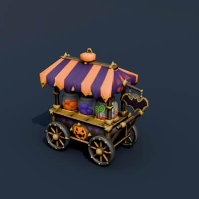 Stylized Low Poly Candy Vendor Cart