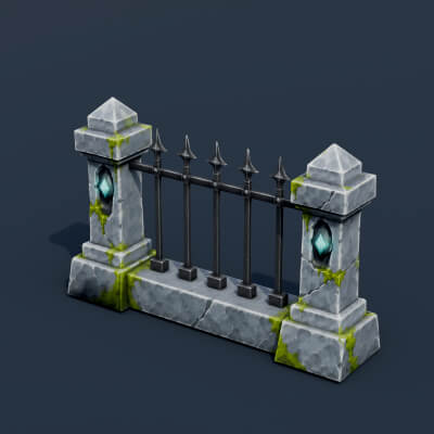 Stylized Low Poly Corner Fence Section