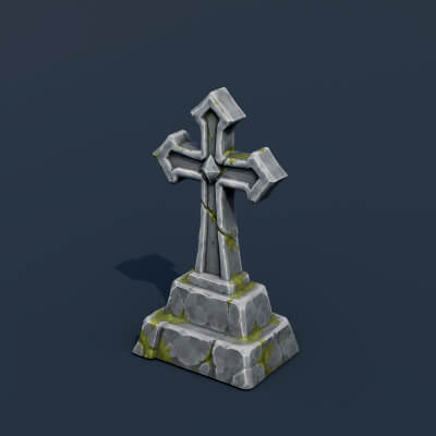 Stylized Low Poly Cross Headstone